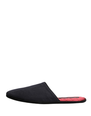 Dolce & Gabbana Dunkelblaue Woll-Baumwoll-Slipper mit rotem Chevron-Muster