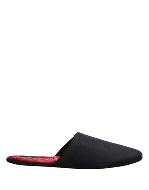 Dolce & Gabbana Dunkelblaue Woll-Baumwoll-Slipper mit rotem Chevron-Muster