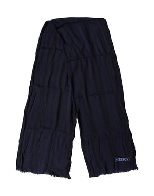Dolce & Gabbana Dunkelblauer Wollschal mit Fransen, Unisex, 170cm x 60cm