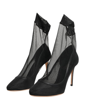 Dolce & Gabbana Schwarze Sockenstiefel aus Stretch-Nylon-Mesh