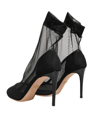 Dolce & Gabbana Schwarze Sockenstiefel aus Stretch-Nylon-Mesh