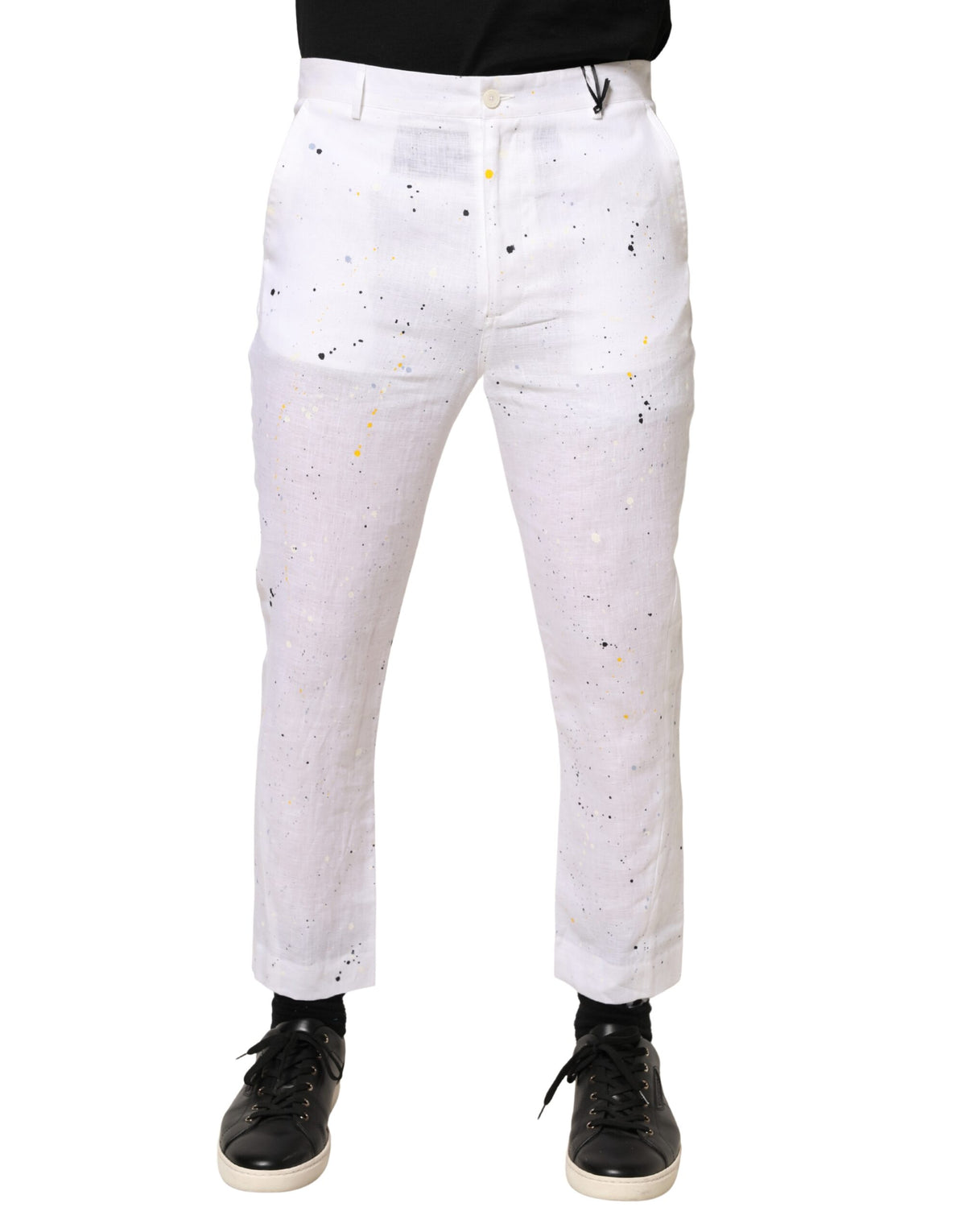 Daniele Alessandrini Weiße Skinny Fit Hose mit Farbklecks-Print