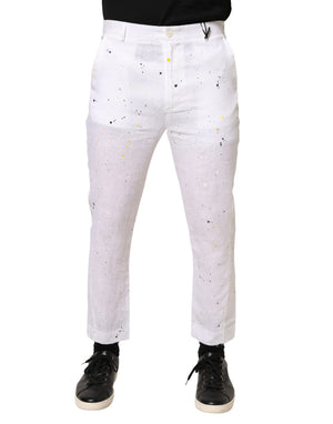 Daniele Alessandrini Weiße Skinny Fit Hose mit Farbklecks-Print