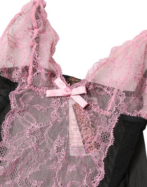Roberto Cavalli Schwarzes Dessous-Top mit rosa Blumen-Spitze