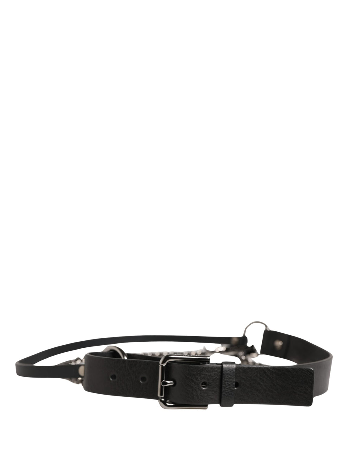 Dolce & Gabbana Schwarzer Ledergürtel mit silberner Kette für Herren