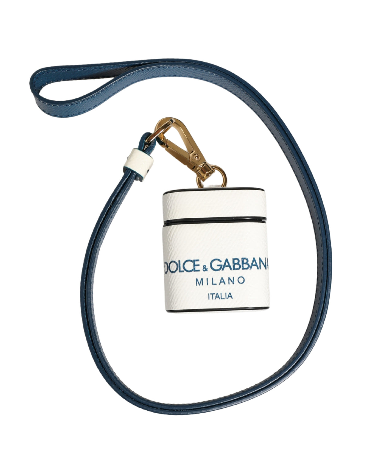 Dolce & Gabbana Weiße Kalbsleder Logo Flip Halter Riemen Airpods Hülle
