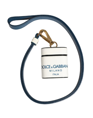 Dolce & Gabbana Weiße Kalbsleder Logo Flip Halter Riemen Airpods Hülle