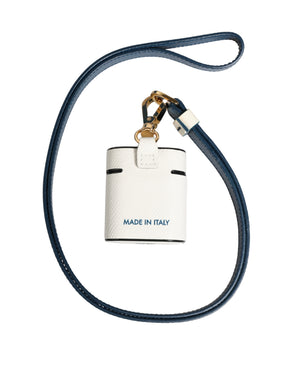 Dolce & Gabbana Weiße Kalbsleder Logo Flip Halter Riemen Airpods Hülle