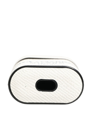 Dolce & Gabbana Weiße Kalbsleder Logo Flip Halter Riemen Airpods Hülle