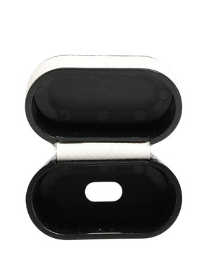 Dolce & Gabbana Weiße Kalbsleder Logo Flip Halter Riemen Airpods Hülle