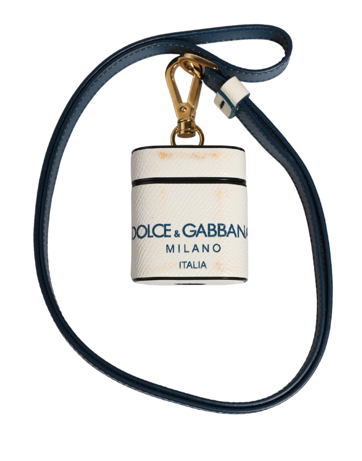 Dolce & Gabbana Weiße Kalbsleder Logo Flip Halter Riemen Airpods Hülle