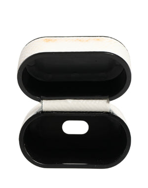 Dolce & Gabbana Weiße Kalbsleder Logo Flip Halter Riemen Airpods Hülle