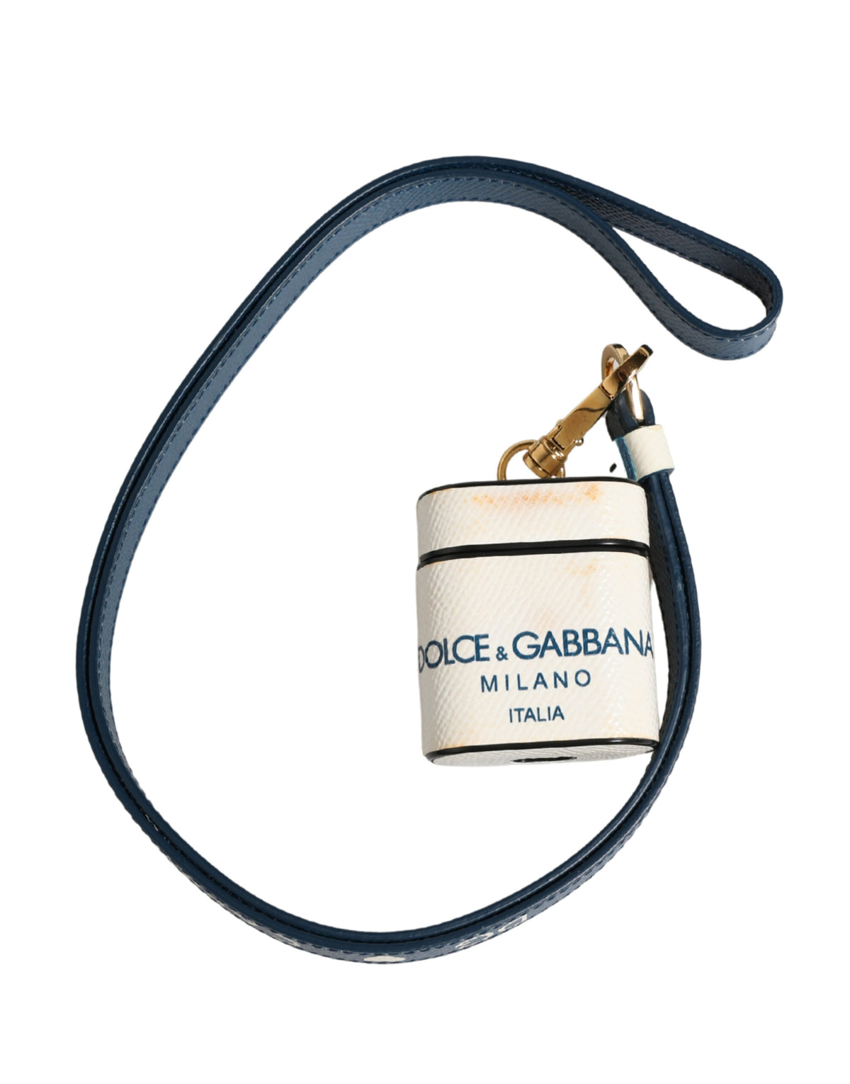Dolce & Gabbana Weiße Kalbsleder Logo Flip Halter Riemen Airpods Hülle