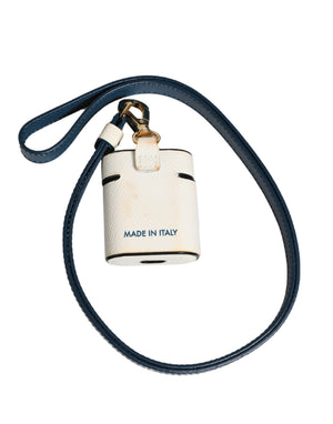 Dolce & Gabbana Weiße Kalbsleder Logo Flip Halter Riemen Airpods Hülle