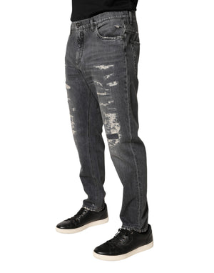 Dolce & Gabbana Dunkelgraue, ausgefranste Jeans aus Baumwolle im Loose Fit