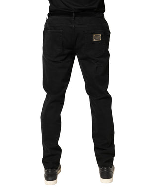 Dolce & Gabbana Schwarze, zerrissene Skinny-Jeans aus Baumwoll-Denim