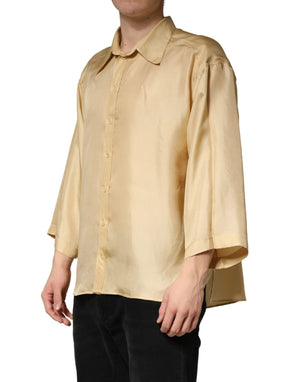 Dolce & Gabbana Herrenhemd aus gelber Seide mit Knöpfen, Oversize-Passform