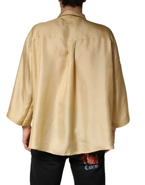 Dolce & Gabbana Herrenhemd aus gelber Seide mit Knöpfen, Oversize-Passform