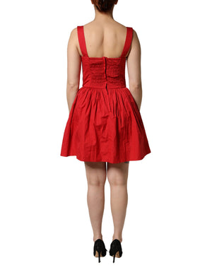 Dolce & Gabbana Rotes Baumwoll-A-Linien-Minikleid ohne Ärmel