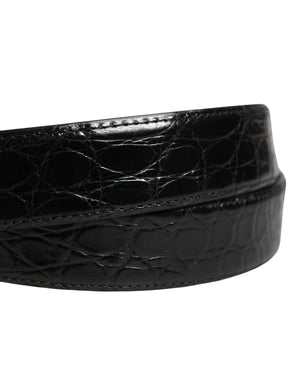 Dolce & Gabbana Herren Gürtel aus schwarzem exotischem Leder mit Logo-Schnalle