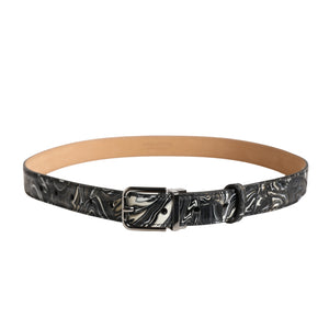 Dolce & Gabbana Herren Gürtel aus schwarzem Marmorleder mit Metallschnalle