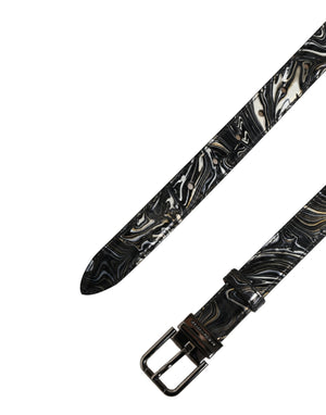Dolce & Gabbana Herren Gürtel aus schwarzem Marmorleder mit Metallschnalle