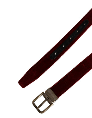 Dolce & Gabbana Herren Gürtel aus burgunderrotem Samt und Baumwolle mit Metallschnalle