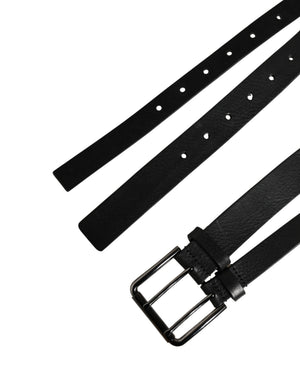 Dolce & Gabbana Schwarzer Ledergürtel mit Doppelriemen und silberner Schnalle