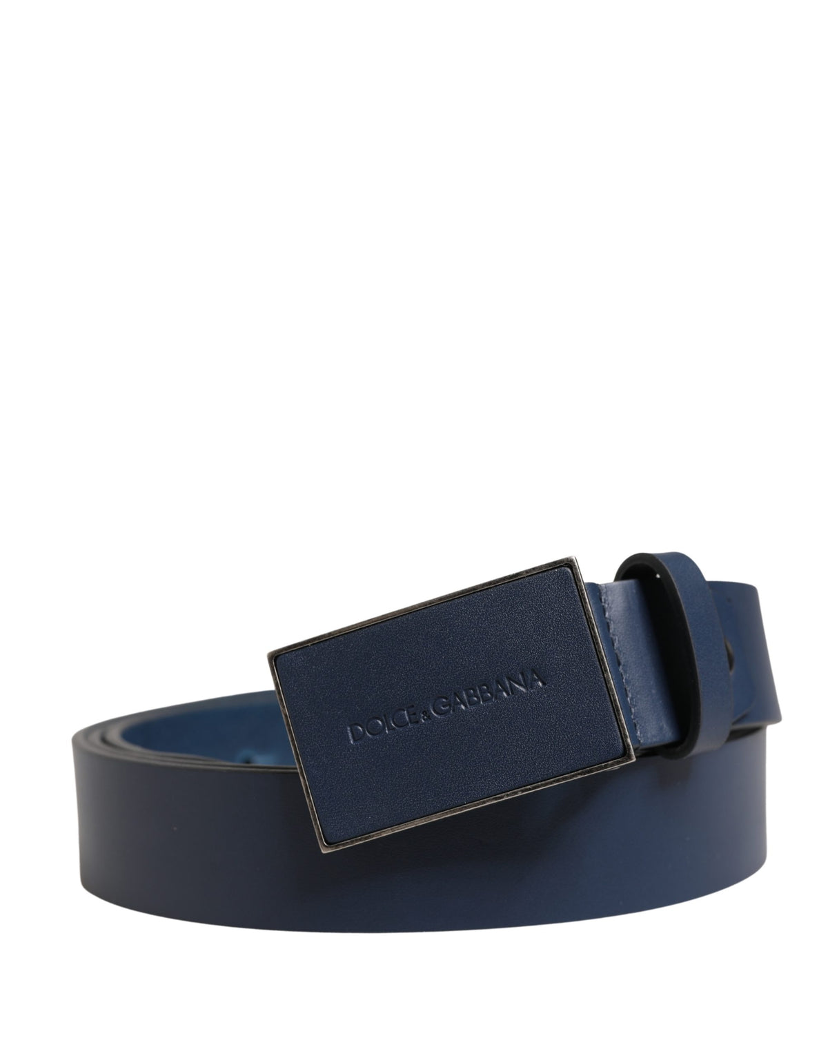 Dolce & Gabbana Herren Gürtel aus blauem Kalbsleder mit Logo und Metallschnalle