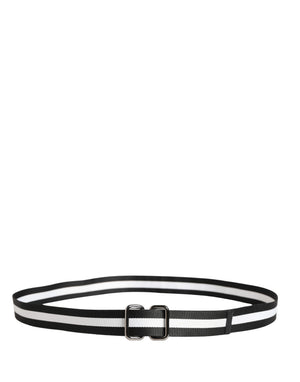 Dolce & Gabbana Herren Gürtel aus schwarzem und weißem Nylon mit Logo und Metallschnalle