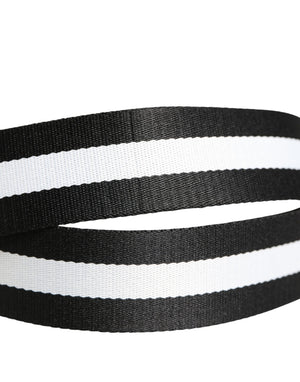 Dolce & Gabbana Herren Gürtel aus schwarzem und weißem Nylon mit Logo und Metallschnalle