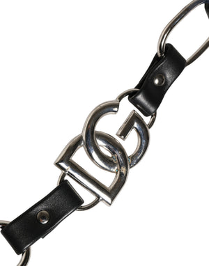 Dolce & Gabbana Schwarzer Leder-Schultergurt mit silberner Kette