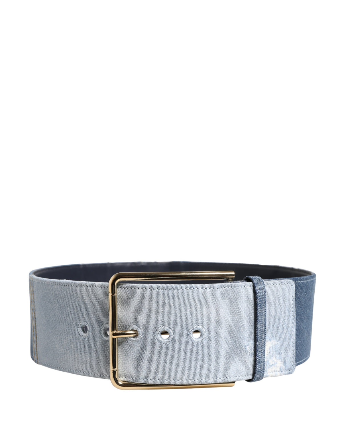 Dolce & Gabbana Blauer Gürtel aus zweifarbigem Denim mit goldener Metallschnalle