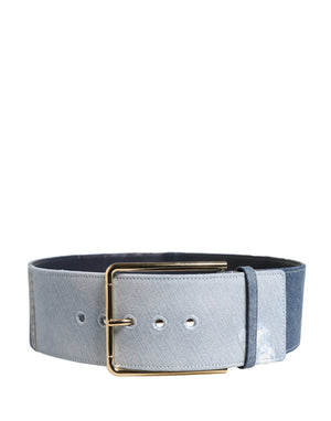 Dolce & Gabbana Blauer Gürtel aus zweifarbigem Denim mit goldener Metallschnalle