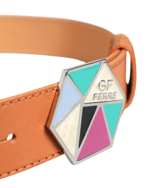 GF Ferre Orange Leder Hexagon Metall Schnalle Damen Gürtel