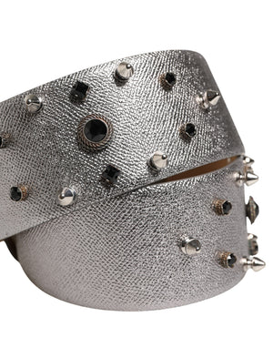 Dolce & Gabbana Gürtel aus silbernem Leder mit Kristall-Metallschließe