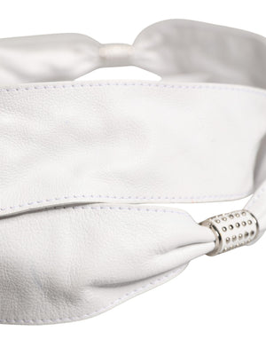 Orciani Damen Gürtel aus weißem Leder mit Verzierungen, breiter Taillengürtel Cintura