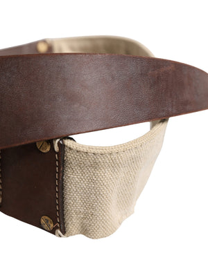 Ermanno Scervino Beige-brauner Leder-Canvas-Gürtel mit Metallschnalle