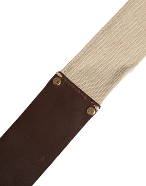 Ermanno Scervino Beige-brauner Leder-Canvas-Gürtel mit Metallschnalle