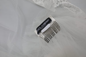 Dolce & Gabbana Schleier aus weißer floraler Spitze, Nylon, bodenlang, 3 m lang