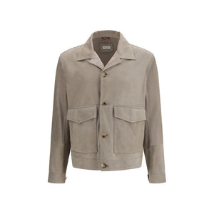 Brunello Cucinelli Zweifarbige Kalbslederjacke Bos Taurus