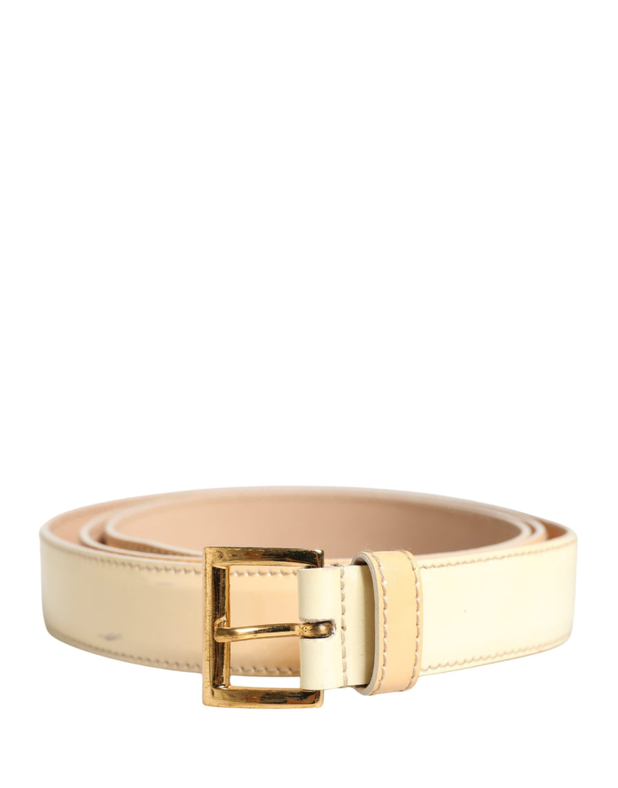 Prada Beige Leder Logo-Gürtel Damen Goldene Metallschnalle