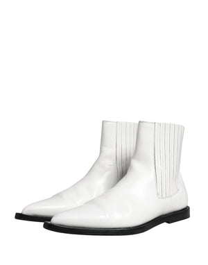 Dolce & Gabbana Weiße Leder Chelsea Slip-On Stiefeletten Schuhe