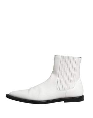 Dolce & Gabbana Weiße Leder Chelsea Slip-On Stiefeletten Schuhe