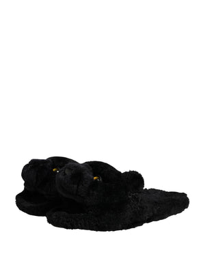 Dolce & Gabbana Schwarze Faux Fur Panther Plüsch Pantoletten