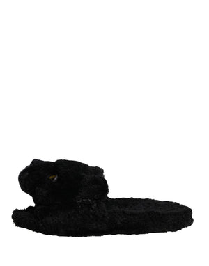 Dolce & Gabbana Schwarze Faux Fur Panther Plüsch Pantoletten