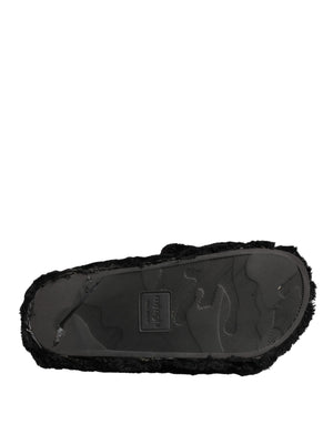 Dolce & Gabbana Schwarze Faux Fur Panther Plüsch Pantoletten