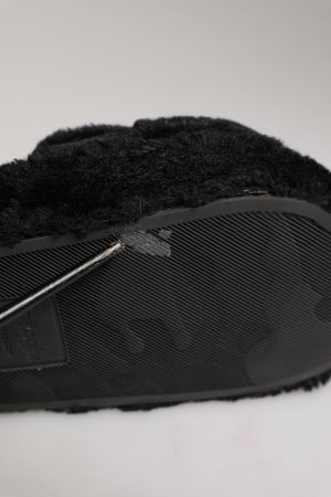 Dolce & Gabbana Schwarze Faux Fur Panther Plüsch Pantoletten