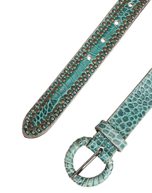Scervino Street Damen Gürtel aus grünem Leder mit Kroko-Prägung und Nieten