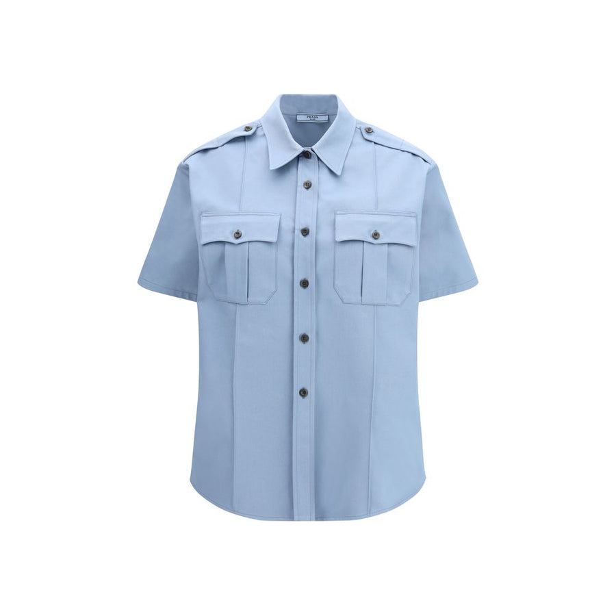 Prada Blaues Baumwoll-Kurzarmhemd